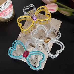 Rhinestone Bowknot Heart Hair Claw Clip Acrylic Transparent Sweet Shark Clip For Women Girls Hair Accessory
