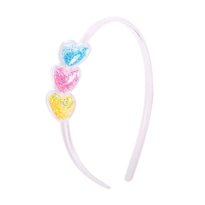 Kids candy color heart headband with sparkling blue pink yellow sequins and transparent band