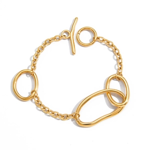 Minimalist 18K gold plated stainless steel chunky chain bracelet with OT toggle clasp