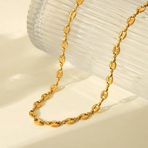 Fashionable 18K gold plated puffed mariner link necklace for women with pig nose clasp