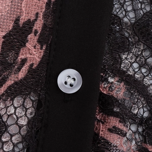 Chic lace print shirt with button-up collar and elegant black placket detail for women