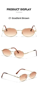 Detail of oval metal sunglasses with gradient tea lenses and tortoiseshell ear tips