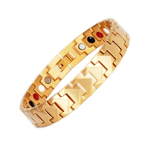 Goldenes Titanstahl-Magnettherapie-Armband für Herren mit V-Gliedern und Energiesteinen