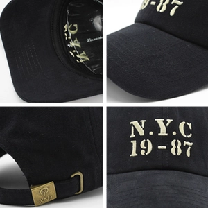 Casquette de baseball classique en coton noir avec broderie NYC et boucle en métal