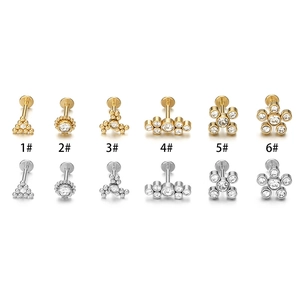 Surgical steel 16G piercing studs set in gold and silver finish with zircon accents