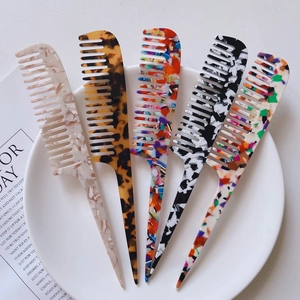 5-piece set of premium marble acetate tail combs with colorful patterns for styling