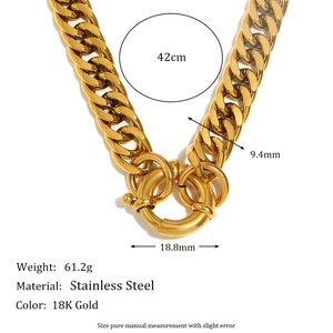 Chunky 18K gold plated stainless steel curb chain necklace with OT toggle clasp and dimensions