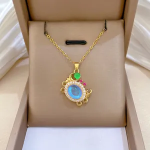 Crab Pendant Necklace Titanium Steel Chain Micro Inlaid Colorful Blue Stone Luxury Elegant Jewelry For Women