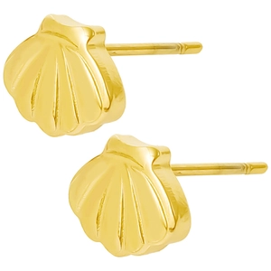 Pair of gold shell-shaped stud earrings in 304 stainless steel with textured finish