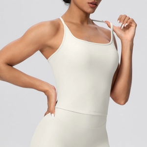 Detail view of the seamless ivory white camisole sports top with thin shoulder straps