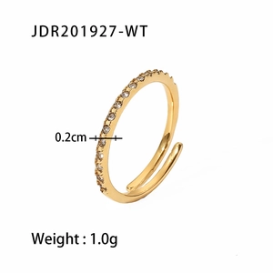 18K gold stainless steel open ring with sparkling zircon insets and 0.2cm slim band