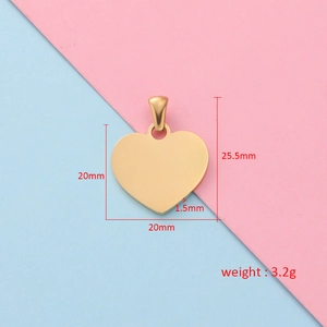 Gold mirror stainless steel heart pendant with precise dimension and weight specifications