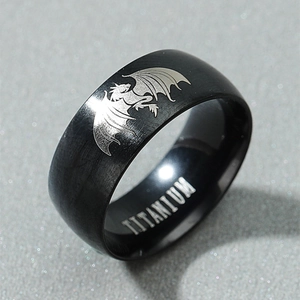 Gothic Skull Dragon Wing Ring Titanium Stainless Steel Black Plated Punk Style Band For Men Women