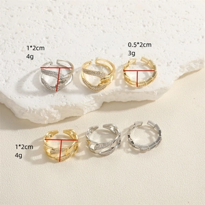 Bagues géométriques réglables de style japonais en or et argent avec zircon