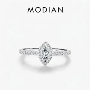 Marquise Cut Zircon Ring 925 Sterling Silver Halo Pave Band Luxury Retro Elegant Jewelry For Women