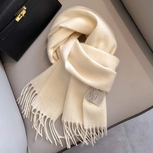 Pure Australian Wool Scarf For Women Men Winter Thermal Soft Solid Color Long Neck Wrap With Tassel Fashion Elegant