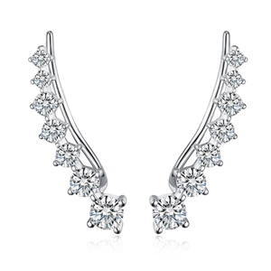 S925 sterling silver ear crawlers with sparkling zircon stones on white background