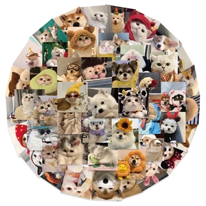 Pack of 52 creative waterproof pet stickers featuring cute cats and dogs in a round collage