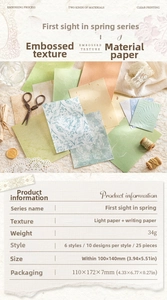 Detail of embossed texture scrapbooking paper with retro botanical patterns and lace