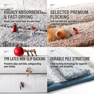 Tapis de bain rayé antidérapant avec texture moelleuse et envers en TPR pour salle de bain
