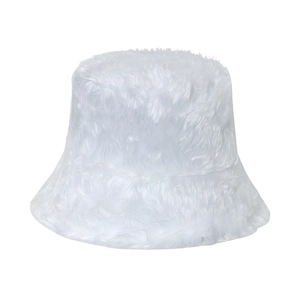 Winter fluffy white faux fur bucket hat for women with a warm minimalist soft design
