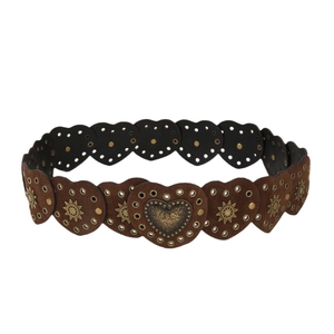 Vintage western brown leather belt featuring heart-shaped links and star metal rivets