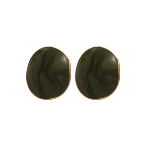 14k gold plated geometric earrings with green enamel in organic round minimalist design