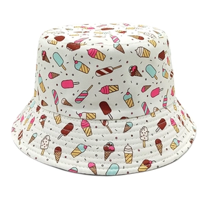 Bucket Hat Reversible Polyester Ice Cream Print Sun Protection Breathable Outdoor Fisherman Cap For Women Men