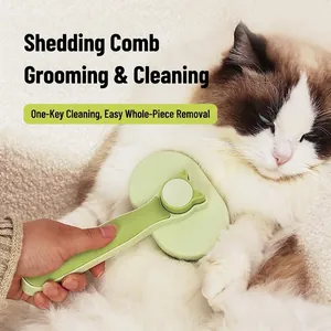 Cepillo Carda Para Mascotas Autolimpiante Herramienta De Desprendimiento Con Púas De Acero Inoxidable Masaje Perros Gatos