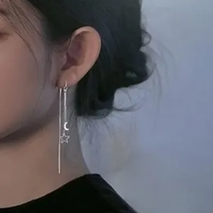 Kupfer Stern Mond Hohl Lange Quaste Durchziehohrringe Für Damen Elegant Minimalistisch Strass Hängende Schmuck Zubehör