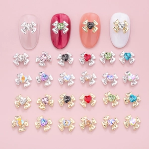 Bowknot Nail Art Decorations Alloy Heart Rhinestones DIY Manicure Jewelry Accessories Sweet Style Charms For Nails