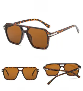 Classic tortoise square frame sunglasses with double bridge and dark brown lenses