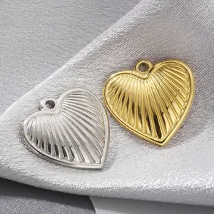 Stainless Steel Heart Pendants DIY Jewelry Making Accessories 3D Ribbed Texture Fashion Charm For Necklace Bracelet Handcrafted