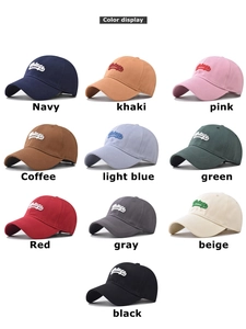 Grid display showing ten colors of vintage embroidered cotton baseball caps for outdoors