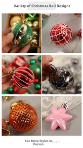 Detail shots of textured Christmas ornaments and star pendants with glitter and patterns