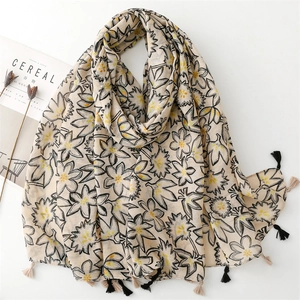 Sciarpa Con Stampa Floreale Scialle In Voile Elegante Con Nappine Leggero Traspirante Protezione Solare Per Donna