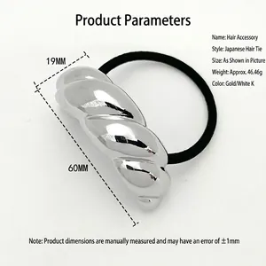 Braided U-shaped metal elastic hair tie with silver croissant-style twist decoration