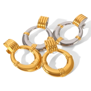 Classic 18K gold and silver plated stainless steel hoop earrings for women on white background