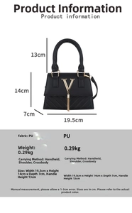 Size guide for PU leather handbag showing dimensions 19.5cm width and 14cm height