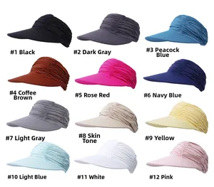 Macro display of 12 vibrant colors for women's ice-silk wide-brim UV sun visors