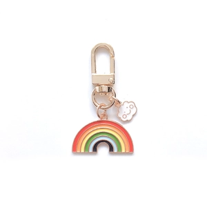 Cute rainbow and cloud enamel charm keychain with gold swivel hook for bag decoration