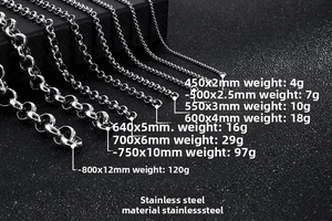 Comparison of stainless steel round pearl chains in 2mm to 12mm thickness options
