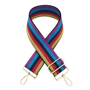 Adjustable colorful striped guitar style wide replacement shoulder strap with gold hooks
