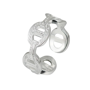 Minimalist S925 sterling silver pig nose hollow chain link open ring for women