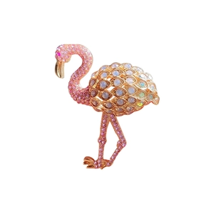 Elegant flamingo brooch with pink crystals and opal stones in gold-plated alloy
