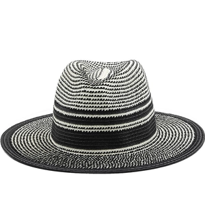 Gestreifter Fedora Strohhut Faltbar Sonnenschutz Panama Sommer Strand Breiter Krempe Gewebt Unisex