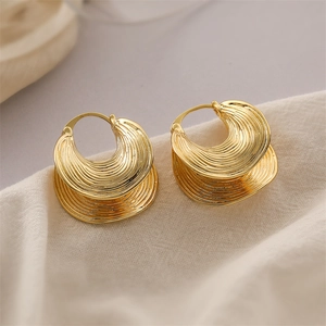 Close-up of 18K gold plated earrings featuring a textured double-layer disc design