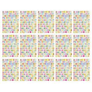 Close-up of colorful letter and number stickers for DIY stationery and journaling decor