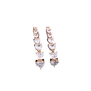 Elegant gold plated silver heart gradient drop earrings with clear heart-shaped zircons