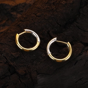 Minimalist two-tone S925 sterling silver hoop earrings in gold and silver finish
